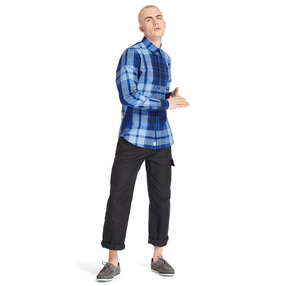 Camisa Masculino - Timberland Slim Fit Eastham River Plaid - JPXHC9864 - Azuis